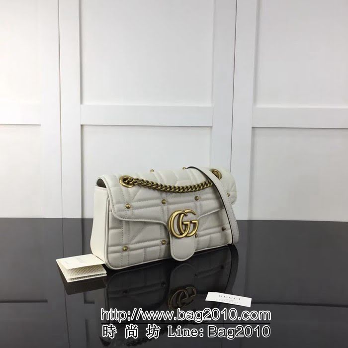 GUCCI古馳原單 新款專櫃品質原單貨實物實拍443497方釘米白鏈條單肩斜挎包 HY1219